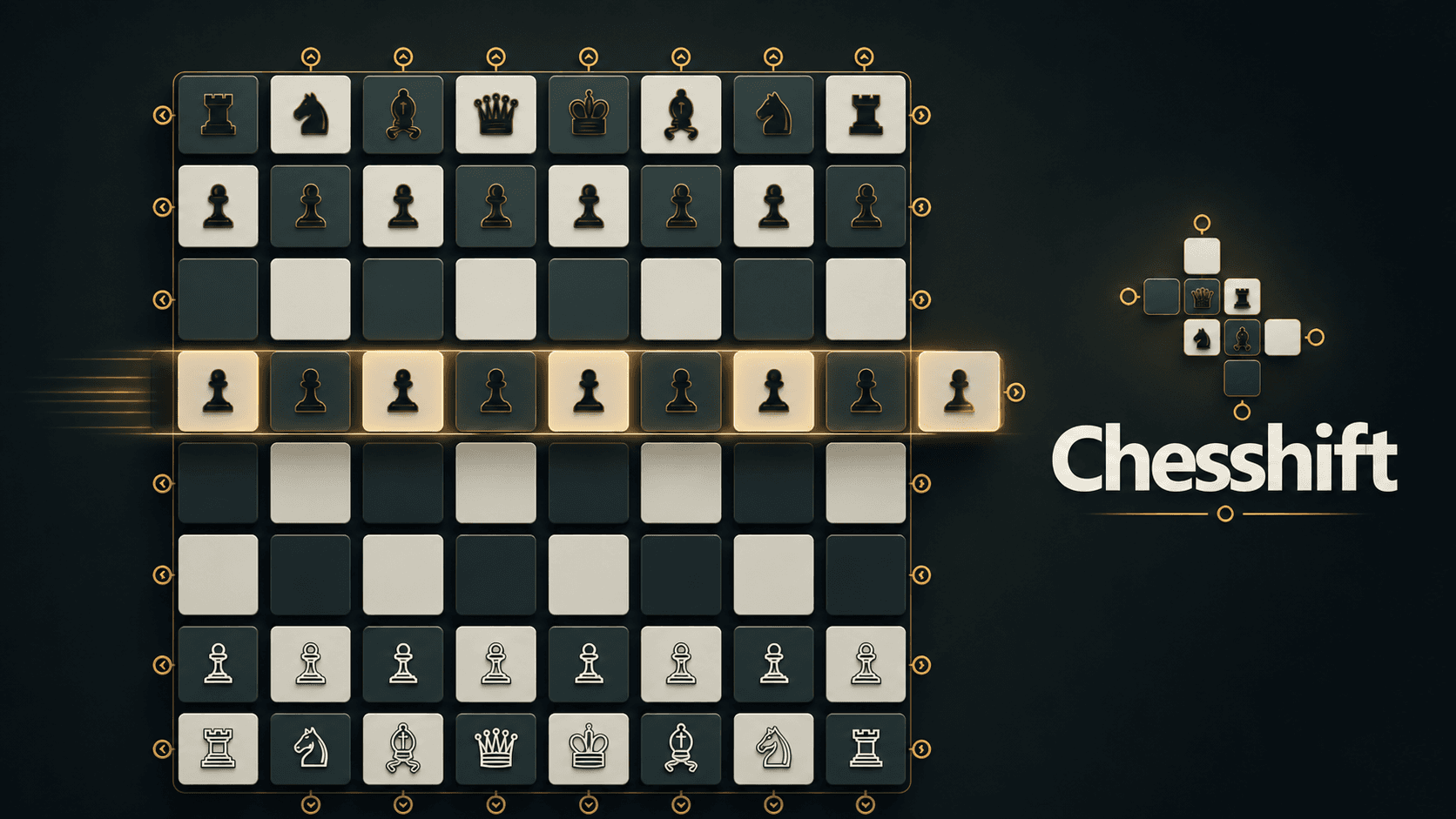 Chesshift artwork with ivory and dark chess tiles and a row shifted sideways