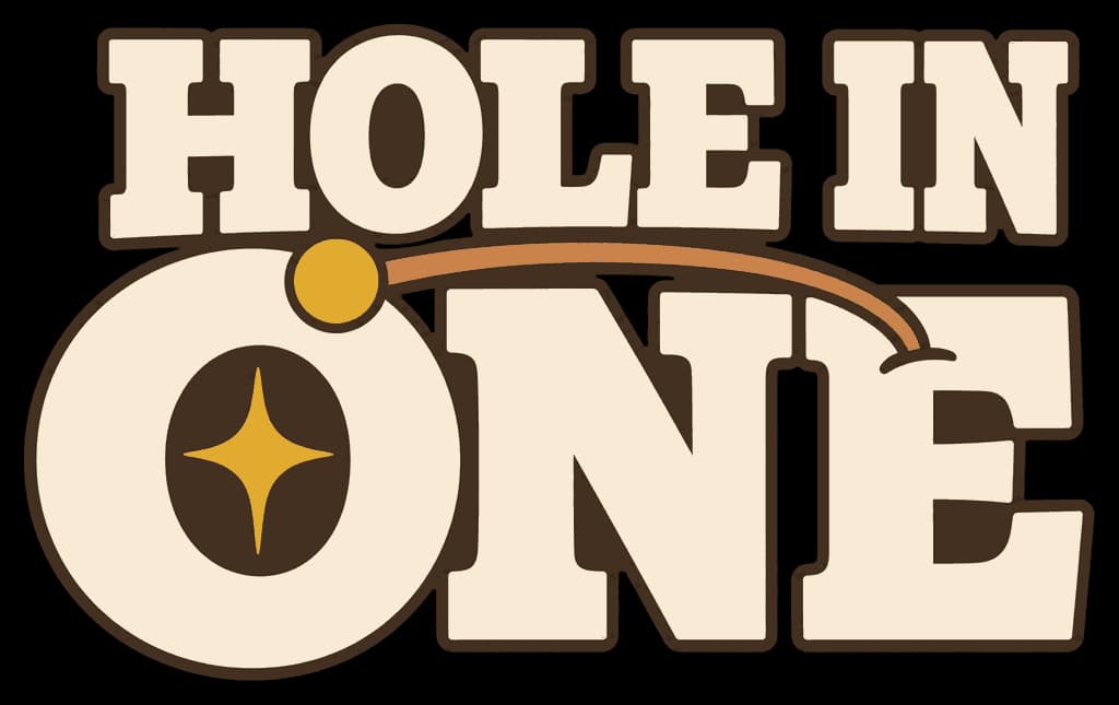 Hole in One title logo with a ball tracing the wordmark
