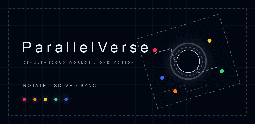 ParallelVerse title artwork with an orbiting board and colored balls