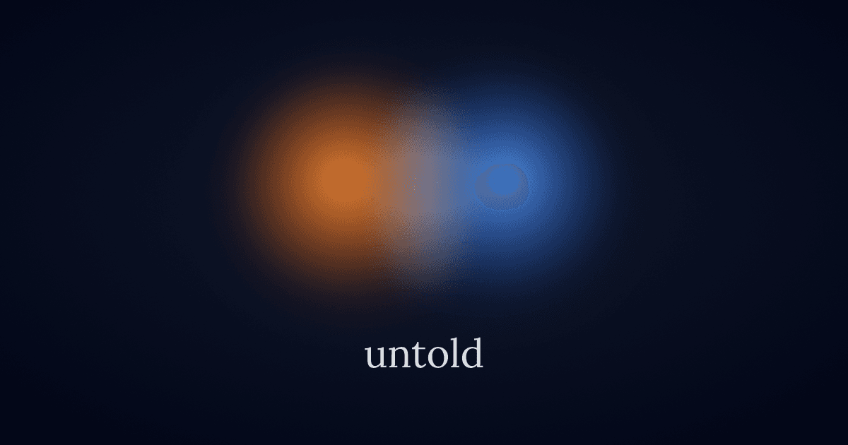Untold dark blue artwork with orange and blue lights converging above the wordmark